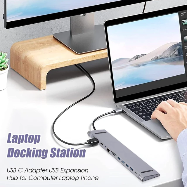 Alt view image 3 of 7 - Shakven USB C Docking Station,Multiport Adapter USB Hub Laptop Dock | Computer Dock PC Extender, C Adapter, Expansion Hub, Splitter for Computer Laptop Phone