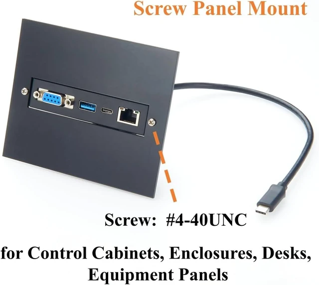 Alt view image 3 of 7 - USB C Hub, 4-in-1 Screw Panel Mount Multiport Adapter, RS232 DB9, Gigabit Ethernet, 10Gbps USB-A & USB-C Data Ports, for Control Panel, Windows, macOS, Linux (1.5M)
