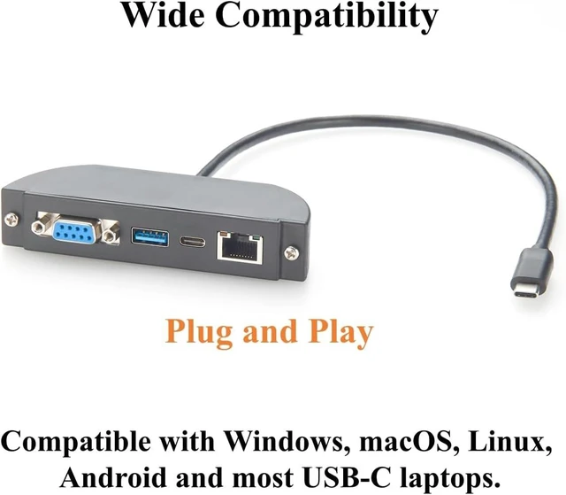 Alt view image 6 of 7 - USB C Hub, 4-in-1 Screw Panel Mount Multiport Adapter, RS232 DB9, Gigabit Ethernet, 10Gbps USB-A & USB-C Data Ports, for Control Panel, Windows, macOS, Linux (1.5M)