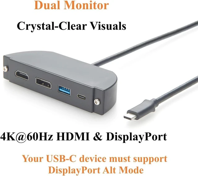 Alt view image 5 of 7 - Panel Mount 4-in-1 USB C Hub Dual Monitor, 4K@60Hz HDMI & DisplayPort, 10Gbps USB-C & USB-A Data Ports, USB-C Multiport Adapter for Control Cabinets, Industrial PC, Enclosure (1.5M)