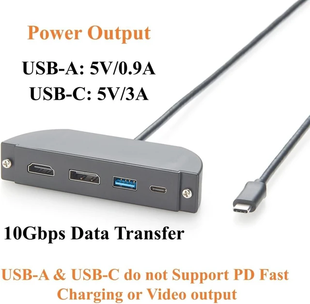 Alt view image 4 of 7 - Panel Mount 4-in-1 USB C Hub Dual Monitor, 4K@60Hz HDMI & DisplayPort, 10Gbps USB-C & USB-A Data Ports, USB-C Multiport Adapter for Control Cabinets, Industrial PC, Enclosure (1.5M)