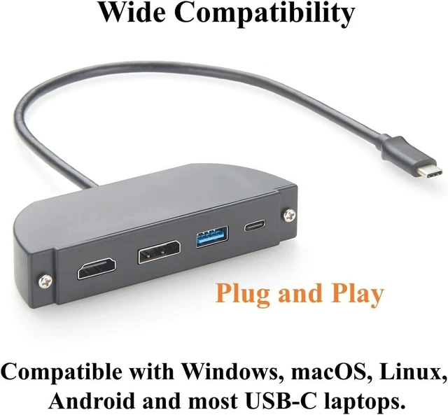 Alt view image 6 of 7 - Panel Mount 4-in-1 USB C Hub Dual Monitor, 4K@60Hz HDMI & DisplayPort, 10Gbps USB-C & USB-A Data Ports, USB-C Multiport Adapter for Control Cabinets, Industrial PC, Enclosure (1.5M)