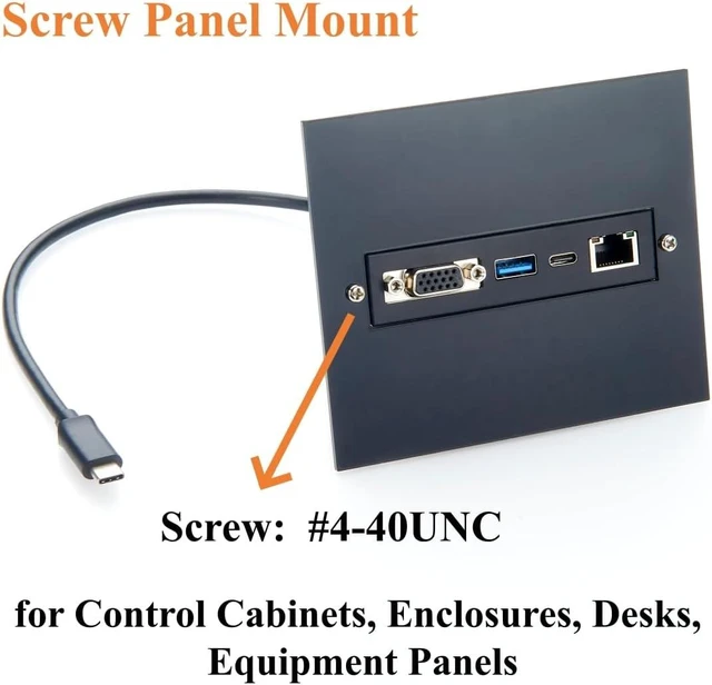 Alt view image 3 of 7 - Screw Panel Mount USB C Hub, 4-in-1 Multiport Adapter with 1080P VGA, Gigabit Ethernet, 10Gbps USB-C & USB-A Data Ports, for Windows, macOS, Linux, Android, Control Cabinets (1.5M)