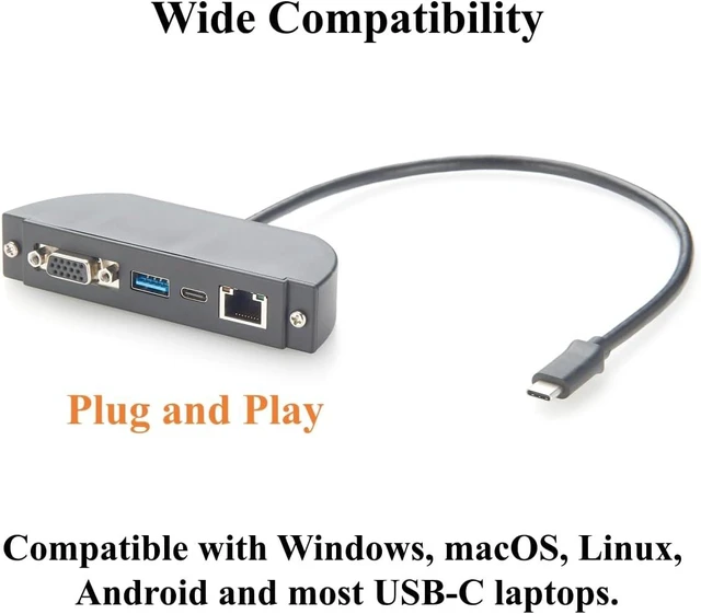 Alt view image 6 of 7 - Screw Panel Mount USB C Hub, 4-in-1 Multiport Adapter with 1080P VGA, Gigabit Ethernet, 10Gbps USB-C & USB-A Data Ports, for Windows, macOS, Linux, Android, Control Cabinets (1.5M)