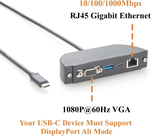 Alt view image 5 of 7 - Screw Panel Mount USB C Hub, 4-in-1 Multiport Adapter with 1080P VGA, Gigabit Ethernet, 10Gbps USB-C & USB-A Data Ports, for Windows, macOS, Linux, Android, Control Cabinets (1.5M)