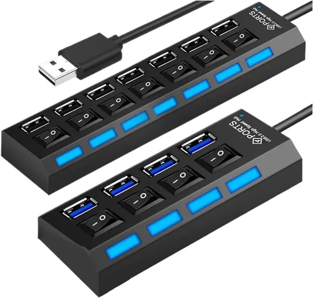 Alt view image 2 of 7 - USB 2.0 Hub USB Hub 2.0 Multi USB Splitter Hub Use Power Adapter 4/7 Port Multiple Expander USB 3 Hub with Switch 30CM Cord(Black)