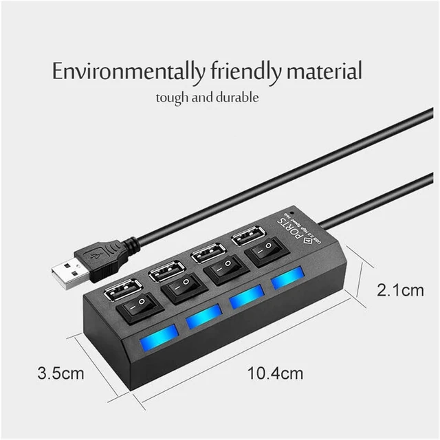 Alt view image 6 of 7 - USB 2.0 Hub USB Hub 2.0 Multi USB Splitter Hub Use Power Adapter 4/7 Port Multiple Expander USB 3 Hub with Switch 30CM Cord(Black)