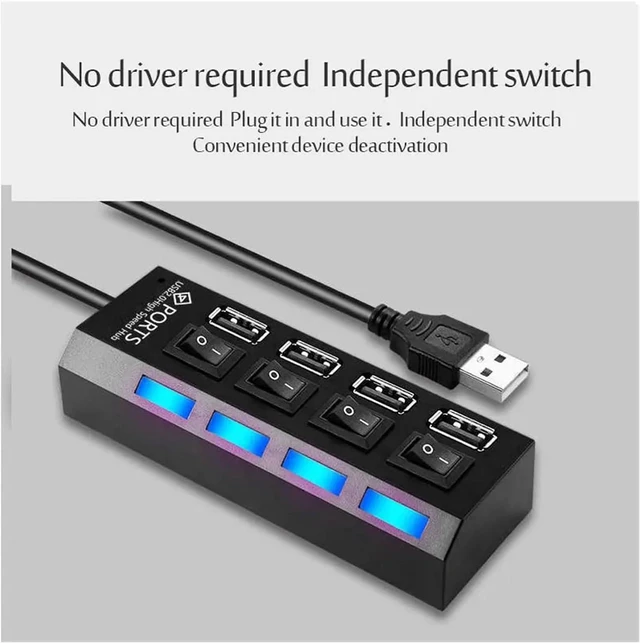 Alt view image 3 of 7 - USB 2.0 Hub USB Hub 2.0 Multi USB Splitter Hub Use Power Adapter 4/7 Port Multiple Expander USB 3 Hub with Switch 30CM Cord(Black)