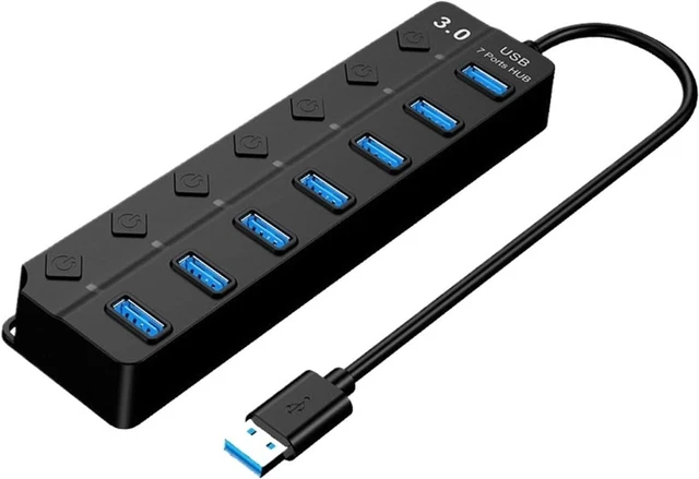 Main image of USB 2.0 Hub USB Hub 2.0 Multi USB Splitter Hub Use Power Adapter 4/7 Port Multiple Expander USB 3 Hub with Switch 30CM Cord(Black)
