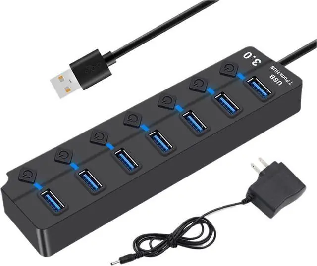 Main image of USB 3 Hub USB Hub 3 4 7 Port Multiple Expander Multi USB Splitter with Switch Power Adapter for PC Computer Accessories(7 Ports USB 3.0 US)