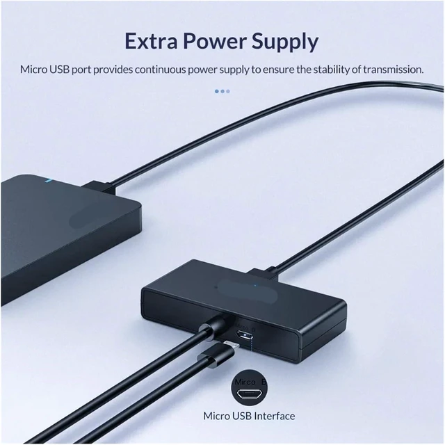 Alt view image 4 of 7 - 4 Port USB 3 Splitter HUB with m;ic/ro Power Multiple High Speed OTG Adapter for Computer Accessories(Black 30 CM)