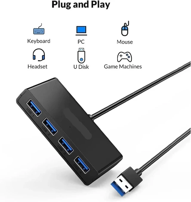 Alt view image 7 of 7 - 4 Port USB 3 Splitter HUB with m;ic/ro Power Multiple High Speed OTG Adapter for Computer Accessories(Black 30 CM)