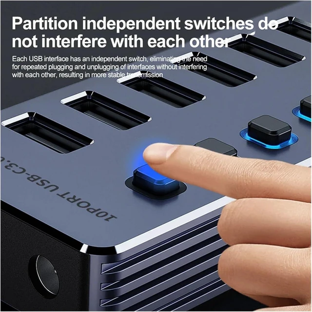 Alt view image 6 of 7 - 10/7 Port USB HUB USB 3 0 5Gbps Splitter Multiple Extension Dock with Independent Switch 12V Power Adapter for PC Tablets(10 Ports HUB)