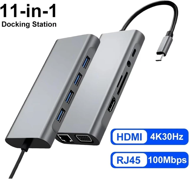 Alt view image 2 of 7 - USB C Docking Stations 11-in-1 HUB TY>pe to 4K HDMI Adapter 3 Splitter with PD/RJ45/3.5mm/TF/SD for(10-in-1 No Box)