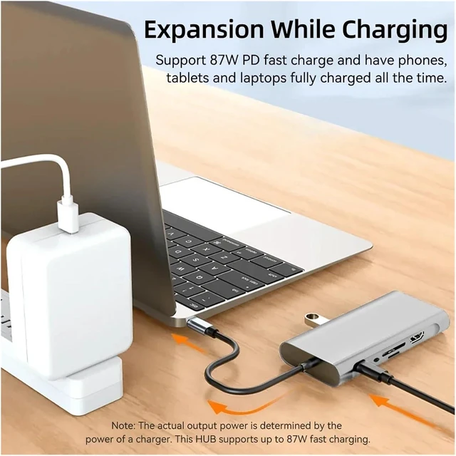 Alt view image 6 of 7 - USB C Docking Stations 11-in-1 HUB TY>pe to 4K HDMI Adapter 3 Splitter with PD/RJ45/3.5mm/TF/SD for(10-in-1 No Box)