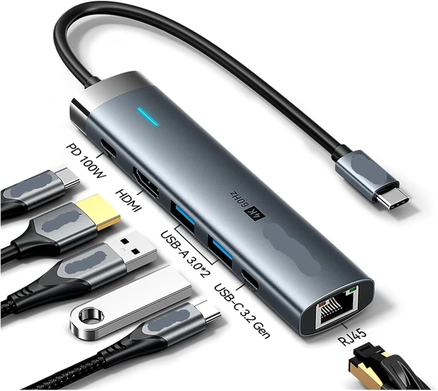 Alt view image 2 of 7 - USB C HUB TY>pe to HDMI 4K60Hz RJ45 PD 100W Adapter for Pro Air M2 M1 Sum/sang PC Accessories 3(6-in-1 HDMI RJ45)