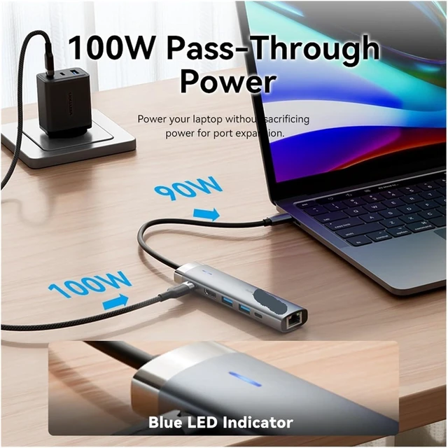 Alt view image 6 of 7 - USB C HUB TY>pe to HDMI 4K60Hz RJ45 PD 100W Adapter for Pro Air M2 M1 Sum/sang PC Accessories 3(6-in-1 HDMI RJ45)