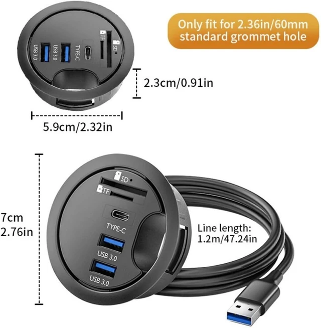 Alt view image 6 of 6 - USB HUB 3 Mount in Desk Docking Station with Multi USB 3 Adapter SD/TF Card Reader Headphone Desktop USB Splitter(R002)