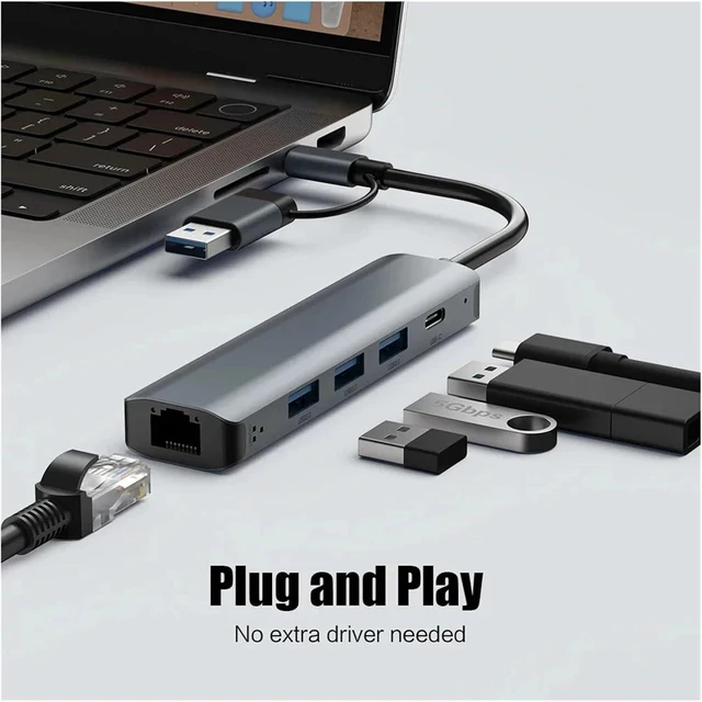 Alt view image 3 of 7 - USB C HUB Multiport Adapter USB-C USB-A TY>pe C USB 3 Ethernet RJ45 Data Transfer Docking Station for Pro(2208U)