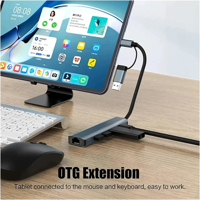 Alt view image 6 of 7 - USB C HUB Multiport Adapter USB-C USB-A TY>pe C USB 3 Ethernet RJ45 Data Transfer Docking Station for Pro(2208U)