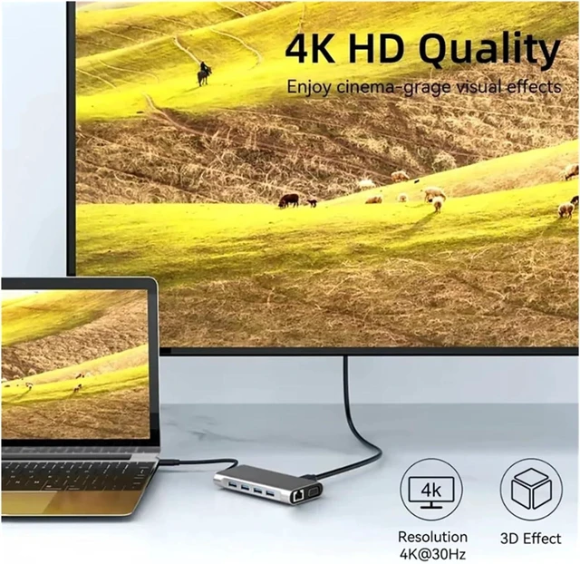 Alt view image 4 of 7 - USB C HUB 4K 30Hz TY>pe to HDMI-Compatible 3 Adapter 11 in 1 Dock PD 87W Splitter for Pro Air(11-in-1 HUB)