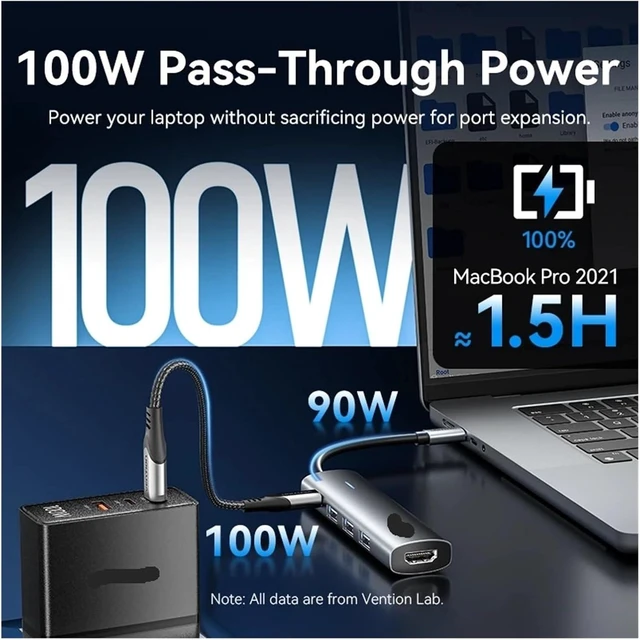 Alt view image 3 of 6 - 5 in 1 USB C 4K HDMI HUB 3 PD 100W Multiport Docking Station Adapter for de*/ll an/DRO/id(USB 3.0 X 3)