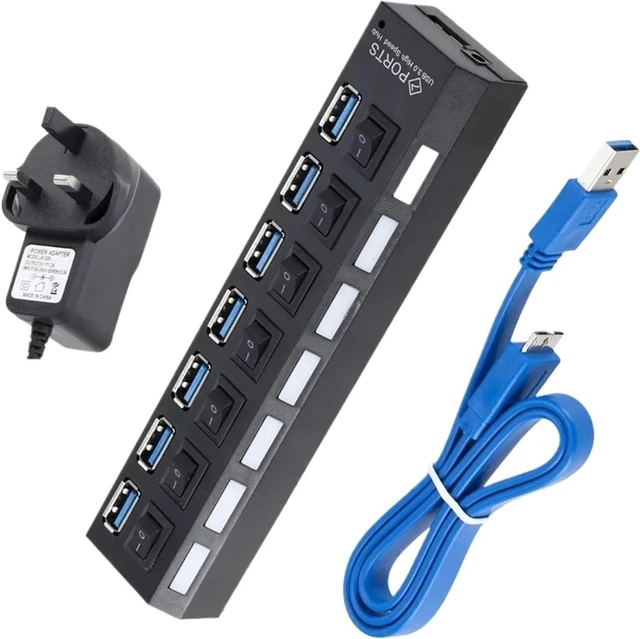 Main image of USB 3 Hub Multi Splitter Hab Use Power Adapter 7 Port Multiple Expander USB3 with Switch for PC(7 Ports UK)