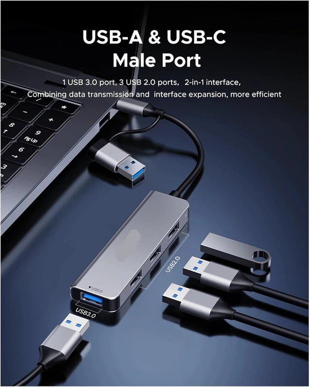 Alt view image 3 of 6 - USB HUB 4-7 Port USB TY>pe C to USB 3 HUB Splitter Expansion Docking Station Aluminum OTG Adapter Computer Accessories(7-Port USBA 3.0)