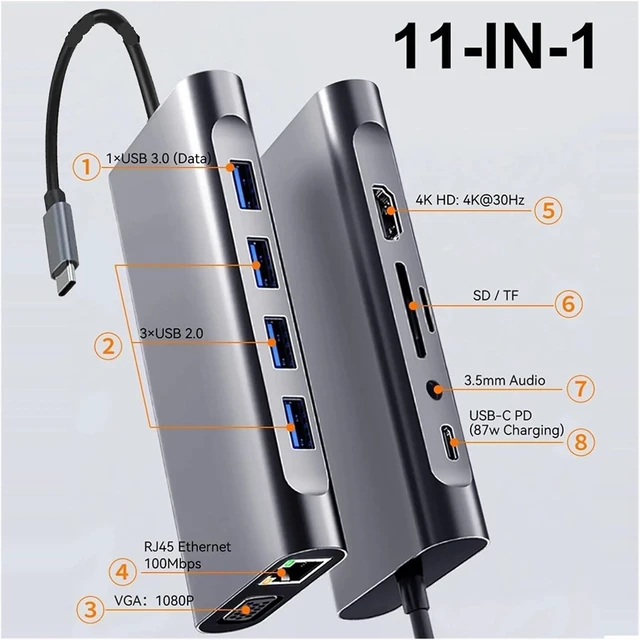 Alt view image 2 of 7 - 11-in-1 USB C Docking Stations USB C HUB USB Hubs TY>pe C to 4K HDMI USB 3 5Gbps USB Splitter Adapter for PC(8-in-1)