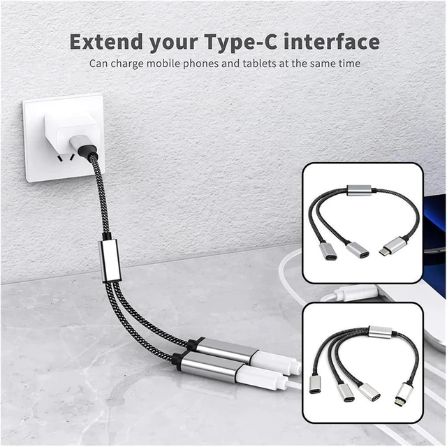 Alt view image 3 of 7 - USB C Male to Double Female Splitter TY>pe Hub for Gaming Handle and Powerbanks R4F4(B)