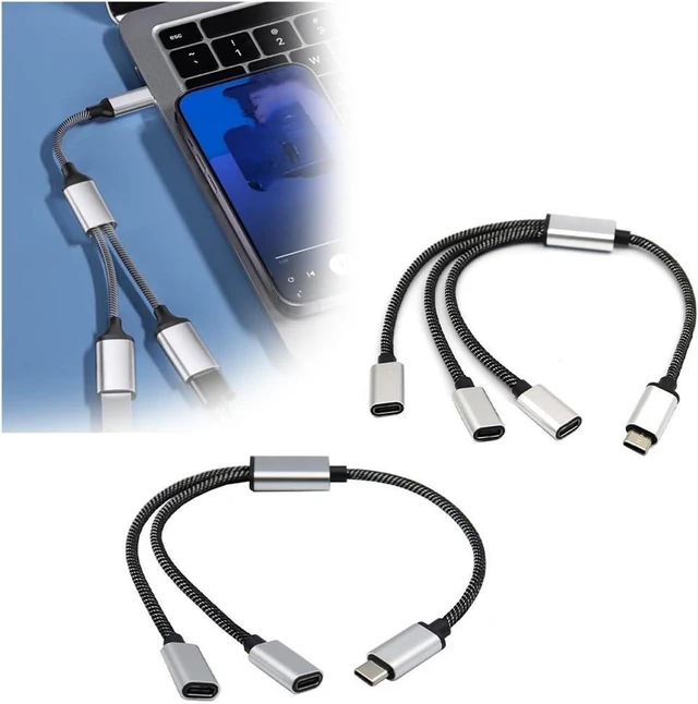 Alt view image 2 of 7 - USB C Male to Double Female Splitter TY>pe Hub for Gaming Handle and Powerbanks R4F4(B)