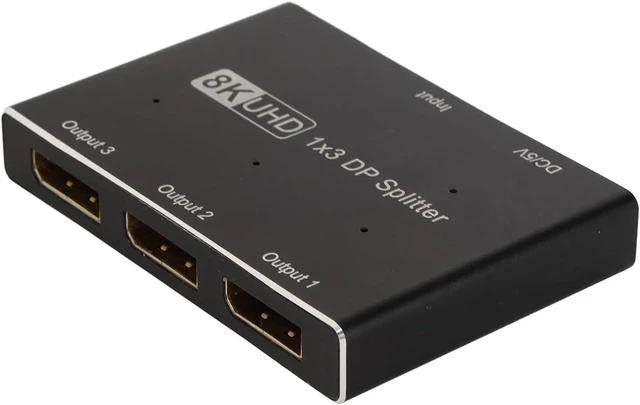 Alt view image 4 of 7 - 1x3 DisplayPort Splitter DP 1.4 MST SST Hub, Triple DisplayPort Splitter for Android iOS Systems, Supports 8K 30Hz 4K 144Hz Ultra HD with Micro USB Power