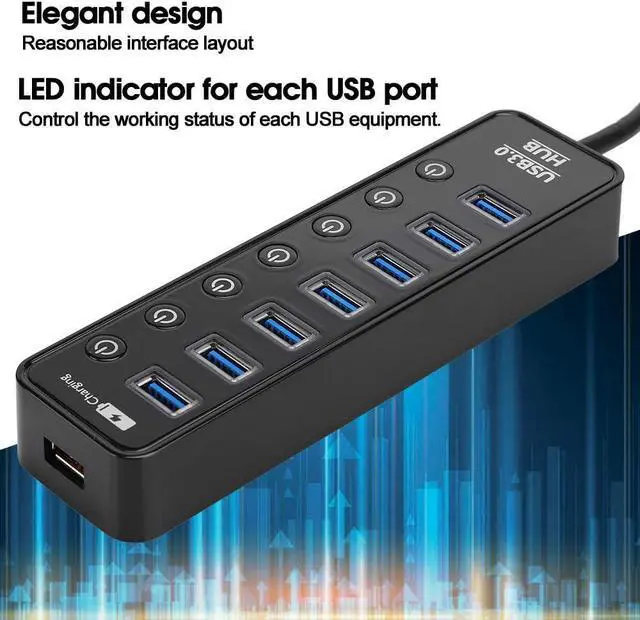 Alt view image 7 of 7 - HighSpeed USB 3.0 Splitter Docking Station with 7-Port Switch for PC, Plug and Play, DriverFree, Suitable for XP/Vista/7/8 Users
