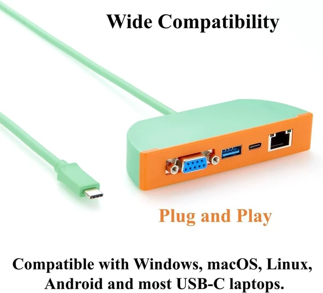 Alt view image 5 of 6 - 4-in-1 USB C Hub, Multiport Adapter with RS232 DB9, Gigabit Ethernet, 10Gbps USB-A & USB-C Ports, for Laptop, Windows, macOS, Linux, Android (0.3M)