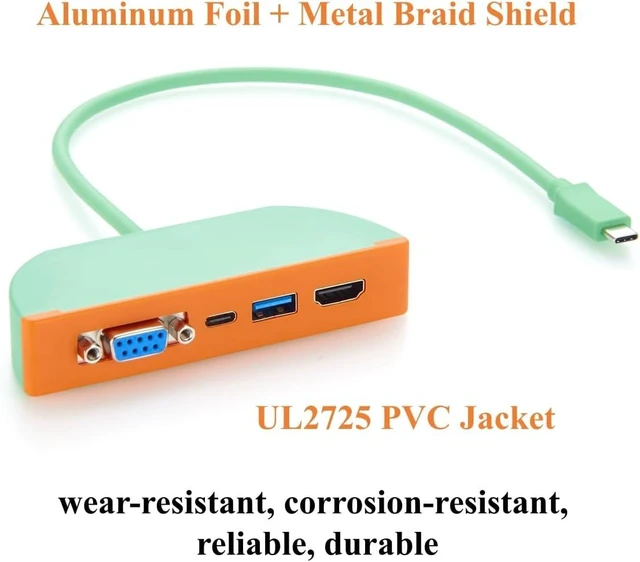 Alt view image 7 of 7 - 4-in-1 Multiport USB C Hub, with RS232 DB9, 4K@60Hz HDMI, 10Gbps USB-C & USB-A Data Ports, for Laptop, Industrial, Office (0.3M)