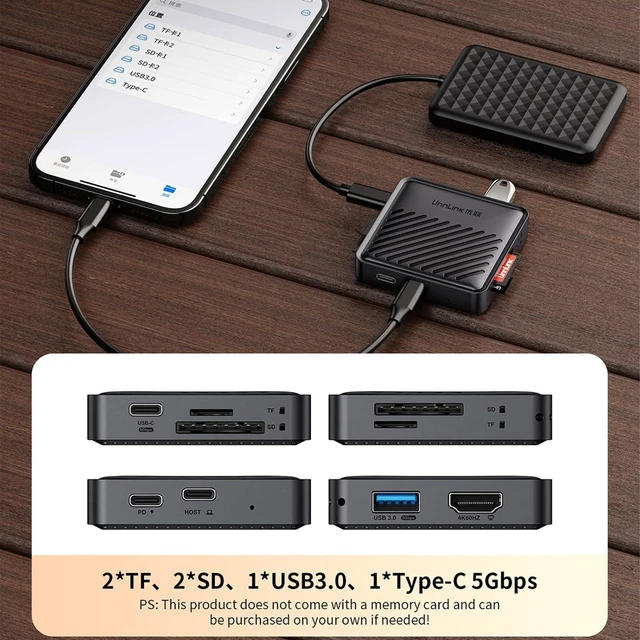 Alt view image 3 of 7 - Magnetic USB C Hub Docking Station for 2 TF3.0/2 SD3.0 PD3.0,HDMI 4K@60Hz USB-A 5Gbps USB-C Devices for Android,iPhone 17,16,15 Pro Max and iPad Pro/Air/Mini MacBookPro/Air for Transmission