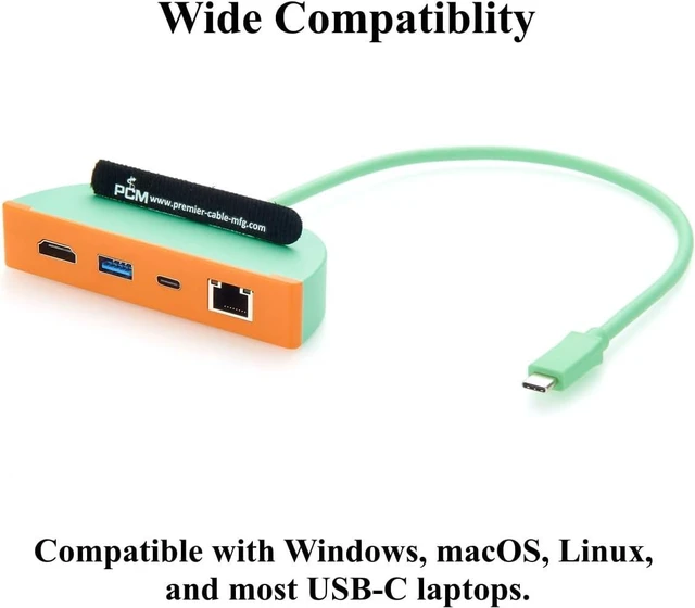 Alt view image 5 of 6 - USB C Hub, 4-in-1 Multiport Adapter with 4K@60Hz HDMI, 10Gbps USB-C & USB-A, Gigabit Ethernet for Windows Laptop, macOS, Linux (0.3M)
