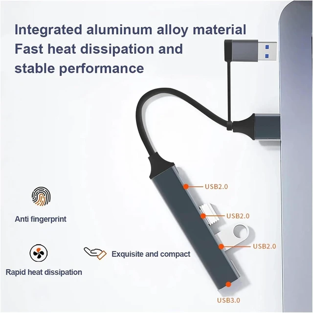 Alt view image 4 of 7 - USB C Hub 3, Aluminum 4 in 1 Extender, Splitter with, X 2.0 and Ports Distributor(4 USB-A)