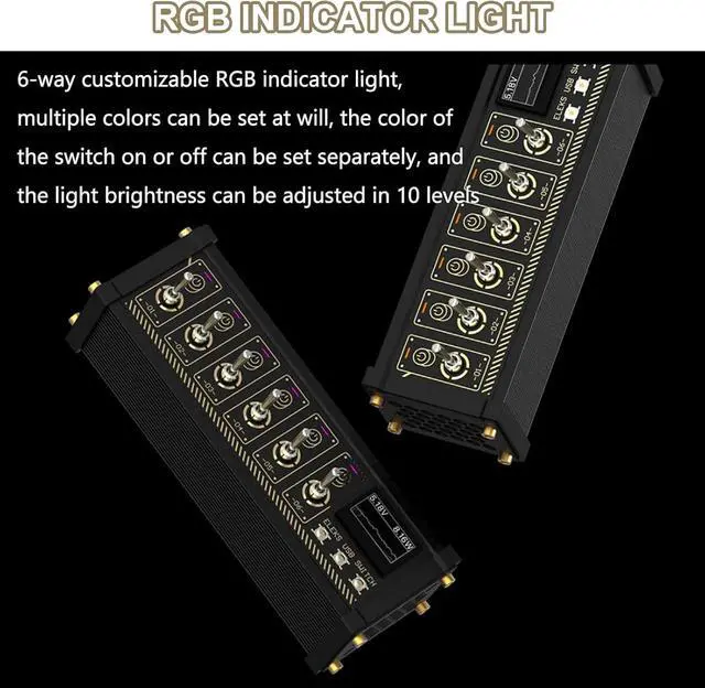 Alt view image 4 of 7 - 8 Port USB Docking Station, USB Hub with Toggle Switches, with 1.54-Inch IPS Color Screen, 8 RGB Indicators, 10 Levels Brightness Adjustment, Switch + Button + Voice Control, for Gadgets