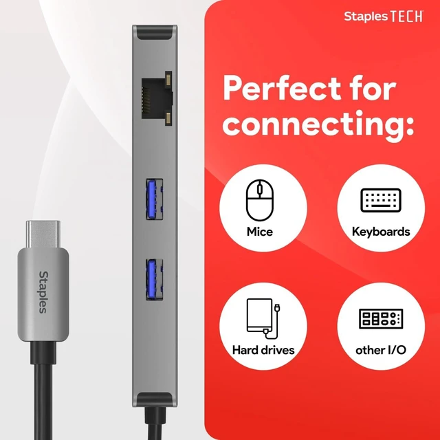 Alt view image 3 of 7 - Staples TECH 8-Port Hub, Gray, Multi-Port Expansion for Office Setup
