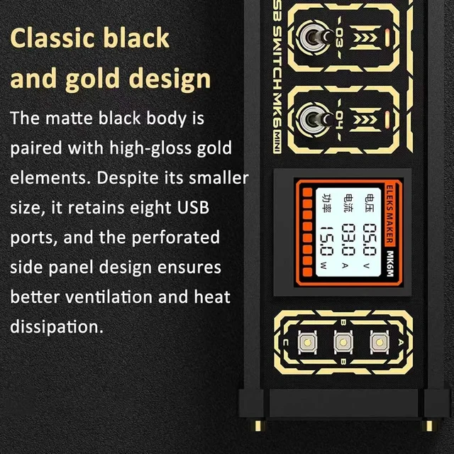 Alt view image 3 of 7 - Multi USB C Splitter Cable, 8 Ports USB C Splitter, Dual Controls in One Switch, W/HD Color Screen, 10-Level Brightness, Personalized Customization, for Phones, Computer