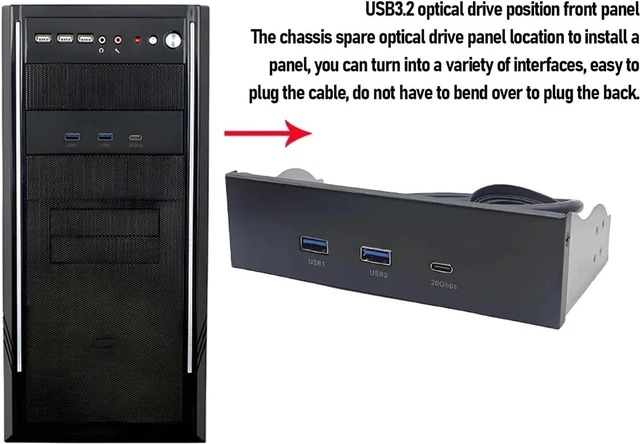 Alt view image 3 of 6 - USB 3.2 Gen2x2 Front Panel Hub, 5.25 Inch Optical Drive Bay Extension, 3 Ports (USB-A/Type-C), 19 Pin, 20Gbps Data Transfer for PC Computer