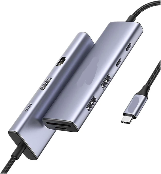 Alt view image 2 of 3 - USB-C HUB to 4K60Hz HDMI RJ45 PD100W SD&TF USB3.0 5Gbps Splitter for Accessories Docking Station(9-in-1 10Gbps)