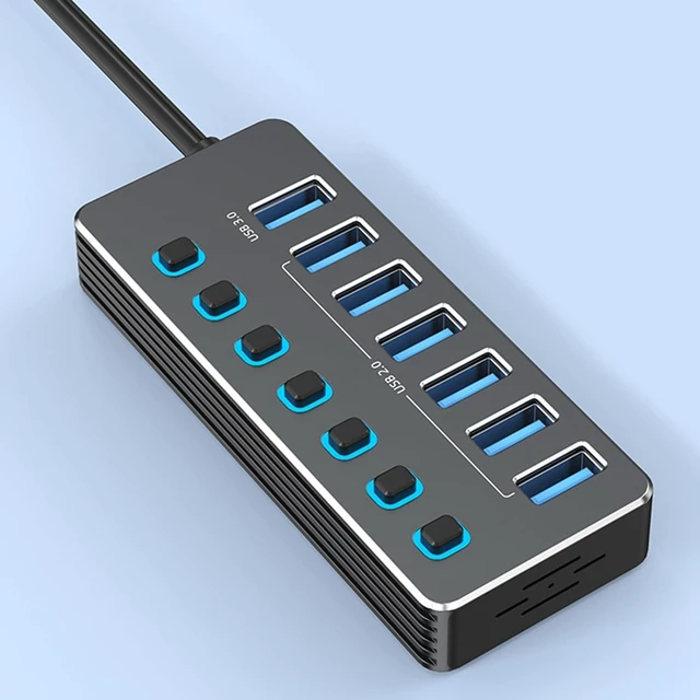 Alt view image 4 of 7 - 7Port Aluminum USB Hubs with Independents Switches and LED Indicators for Fast Speed USB3.0 and USB 2.0 Data Transfer