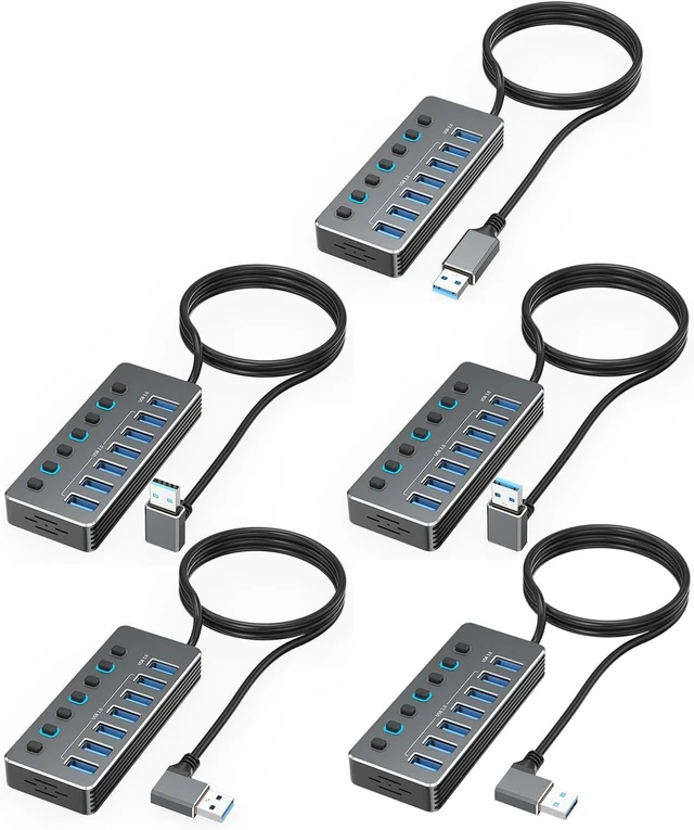 Alt view image 5 of 7 - 7Port Aluminum USB Hubs with Independents Switches and LED Indicators for Fast Speed USB3.0 and USB 2.0 Data Transfer