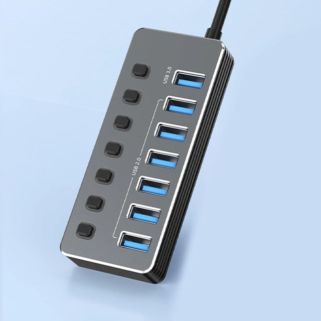 Alt view image 7 of 7 - 7Port Aluminum USB Hubs with Independents Switches and LED Indicators for Fast Speed USB3.0 and USB 2.0 Data Transfer