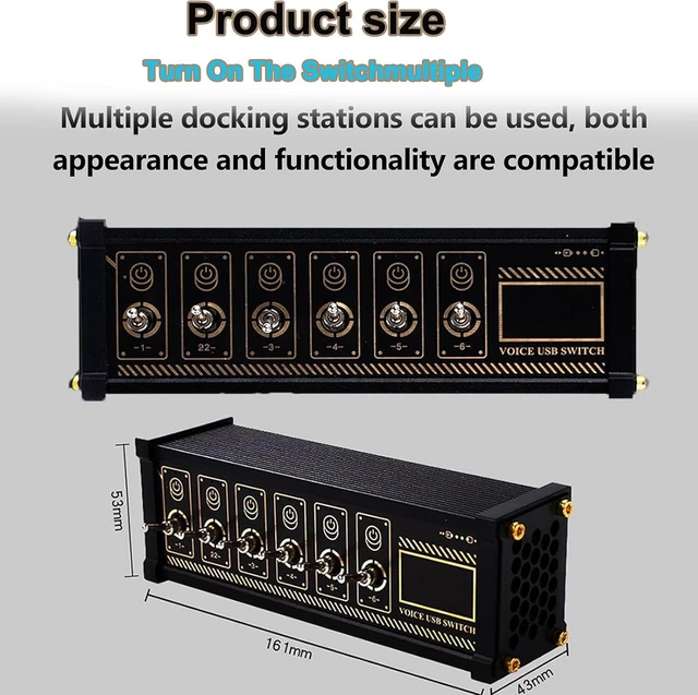 Alt view image 4 of 7 - 6 Ports USB C Splitter, Generic Portable 6 Port USB Hub, with Button Switch, 6 USB Ports, Measuring 161 X 53 X 43 Mm, Voice Control Function, for Phones, Tablets, and Gadgets