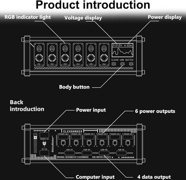 Alt view image 5 of 7 - 6 Ports USB C Splitter, Generic Portable 6 Port USB Hub, with Button Switch, 6 USB Ports, Measuring 161 X 53 X 43 Mm, Voice Control Function, for Phones, Tablets, and Gadgets