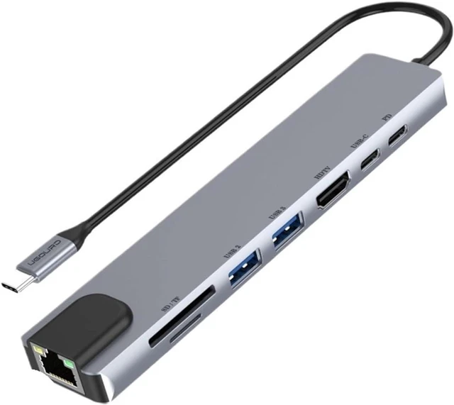 Main image of RJ45 100M/1000Mbps Ethernet to USB C Adapter Docking Station TY>pe to HDMI HUB 4K 30HZ V/GA Headphone PD 100W USB3 Extencion(S81-1000M 8-in-1)