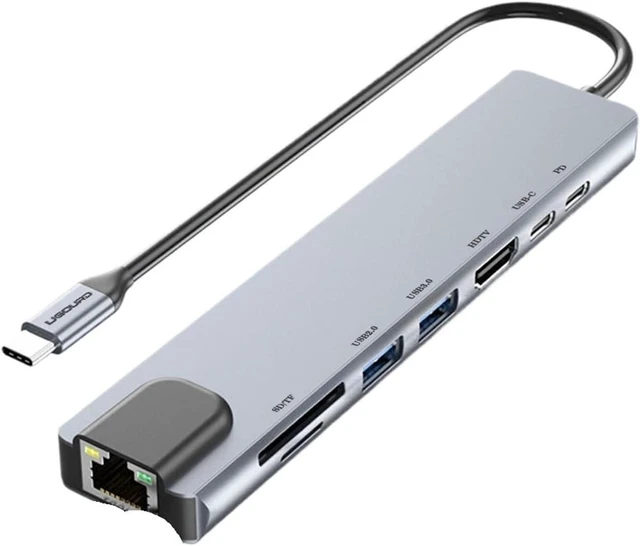 Alt view image 2 of 3 - RJ45 100M/1000Mbps Ethernet to USB C Adapter Docking Station TY>pe to HDMI HUB 4K 30HZ V/GA Headphone PD 100W USB3 Extencion(S81-1000M 8-in-1)